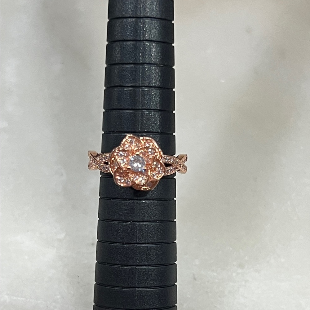 Rose Gold Floral CZ Ring